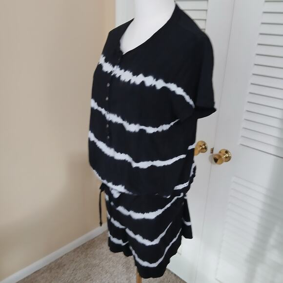 American Living XL black and white striped shorts romper 100% cotton drawstring - Picture 9 of 13